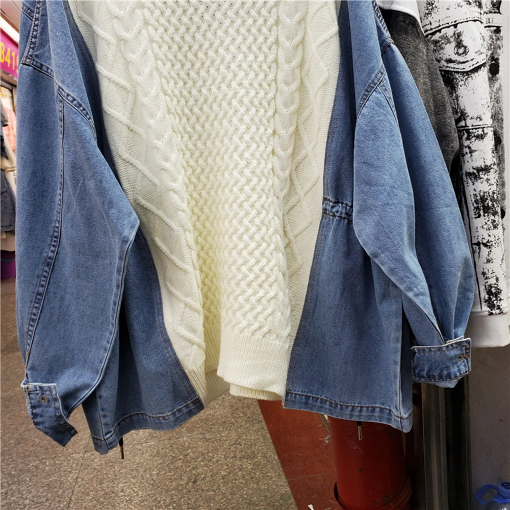 Женский джинсовый свитер с V-образным вырезом и длинным рукавом - купить по