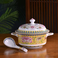 jingdezhen ceramic large soup bowl chinese household bone china with cover and ear anti scalding large capacity soup bowl soup