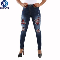 2021 new womens light blue ripped jeans fashion stretch skinny denim pencil pants street casual hipster jeans sexy skinny jeans