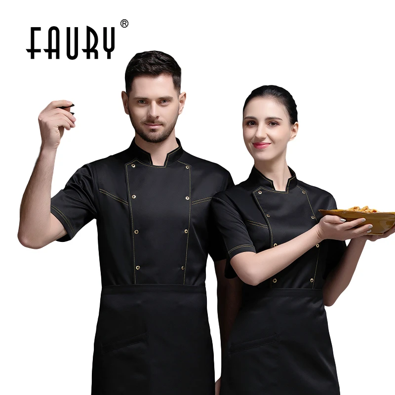 

Cozinha Chef Uniform Men Women Short Sleeve Food Service Restaurant Chef Jacket New Fashion Cook Barista Barber Baker Clothing