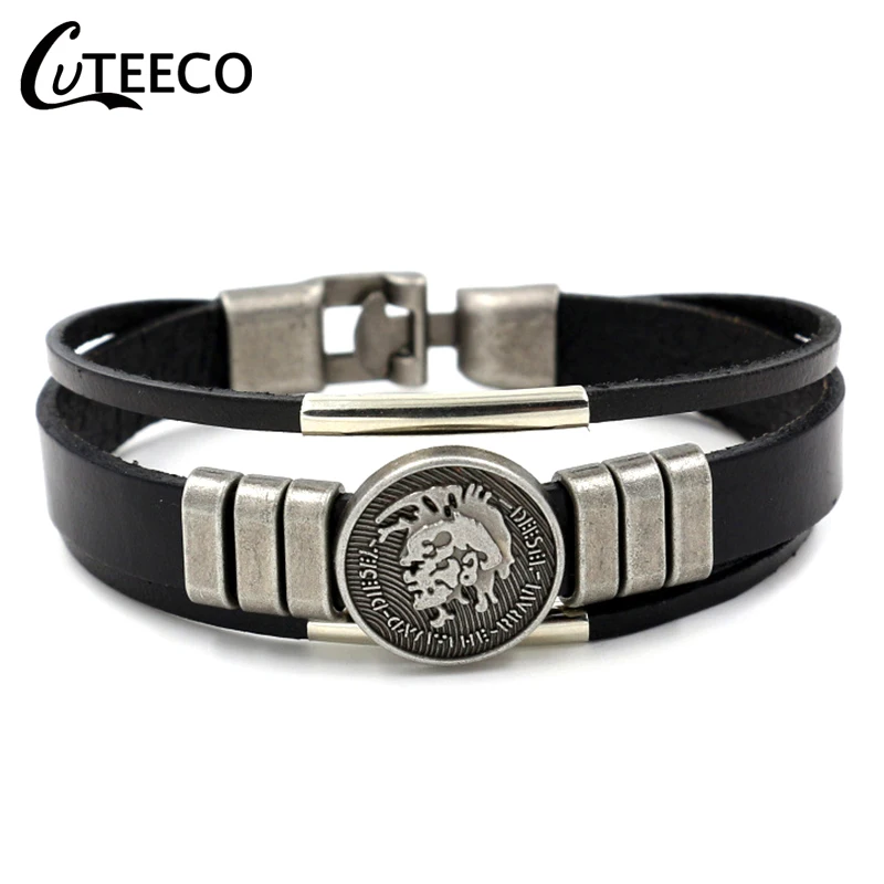 CUTEECO модный винтажный кожаный браслет для мужчин, мотоциклетный многослойный Плетеный браслет, Панк ювелирные изделия Pulseira Masculina - Окраска металла: AD0665-1