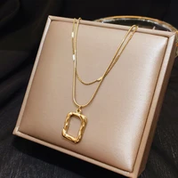trendy exquisite double layer square texture chain necklace for women high quality pendant designer creativity jewelry gift hot