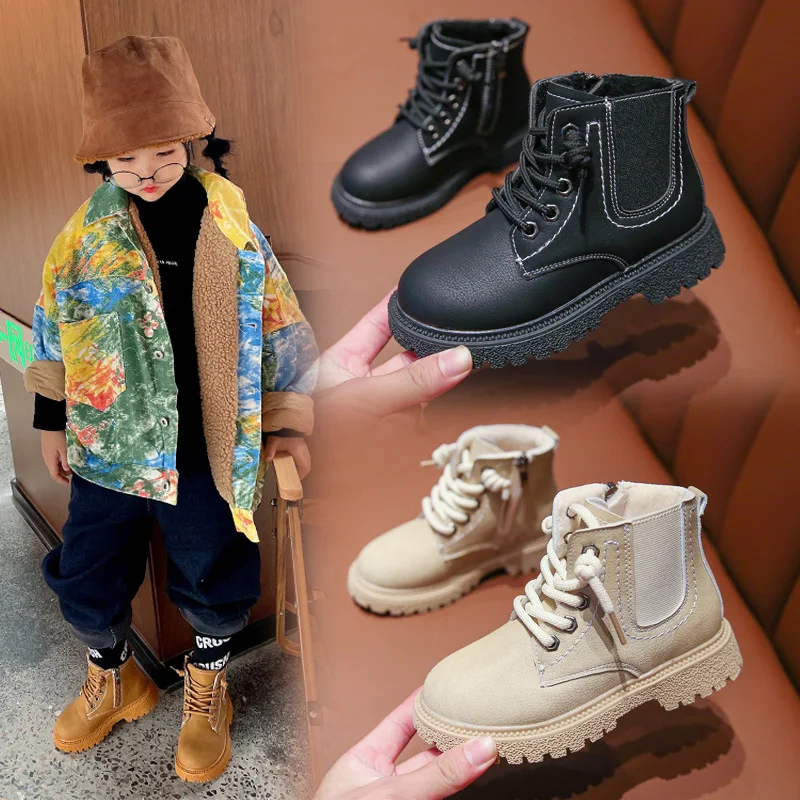 

Kids Martin Boots for Boys Girls Fashion Warm Cotton Autumn Winter Children Chelsea Ankle Boots Rubber Sole Classic All-match