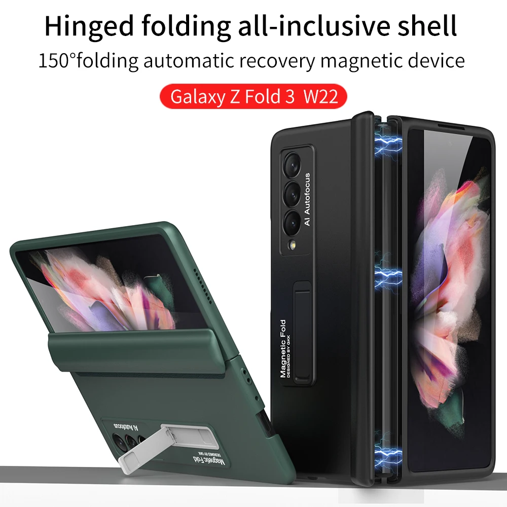 Funda con bisagra magn&eacute;tica para Samsung Galaxy Z, carcasa plegable con 3 soportes, r&iacute;gida, plegable, color fold3 w22-0