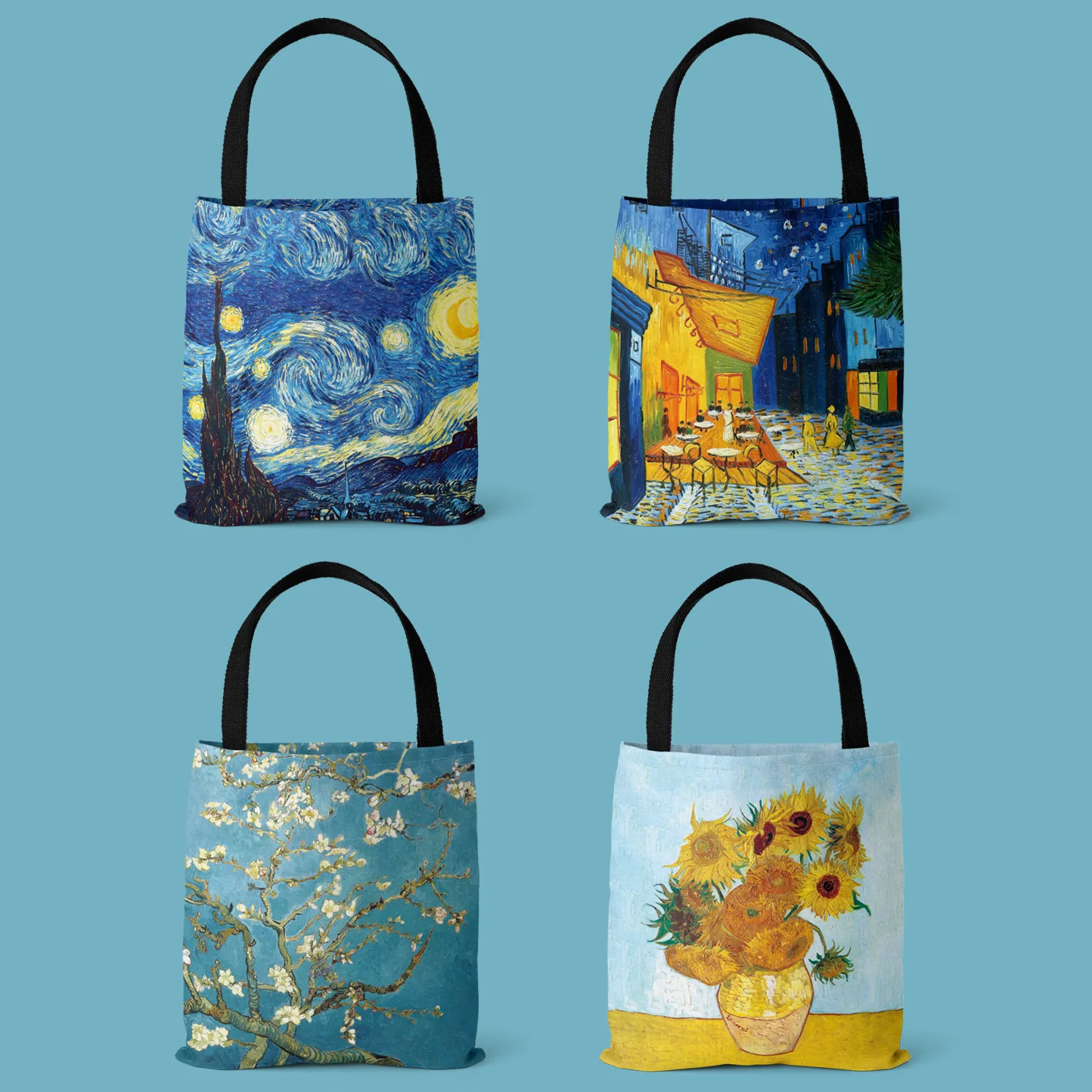 2021 New Van Gogh Oil Painting Tote Bag Retro Art Travel Beach Bag Women Portable Eco Shopping  Foldable Handbag Ladies