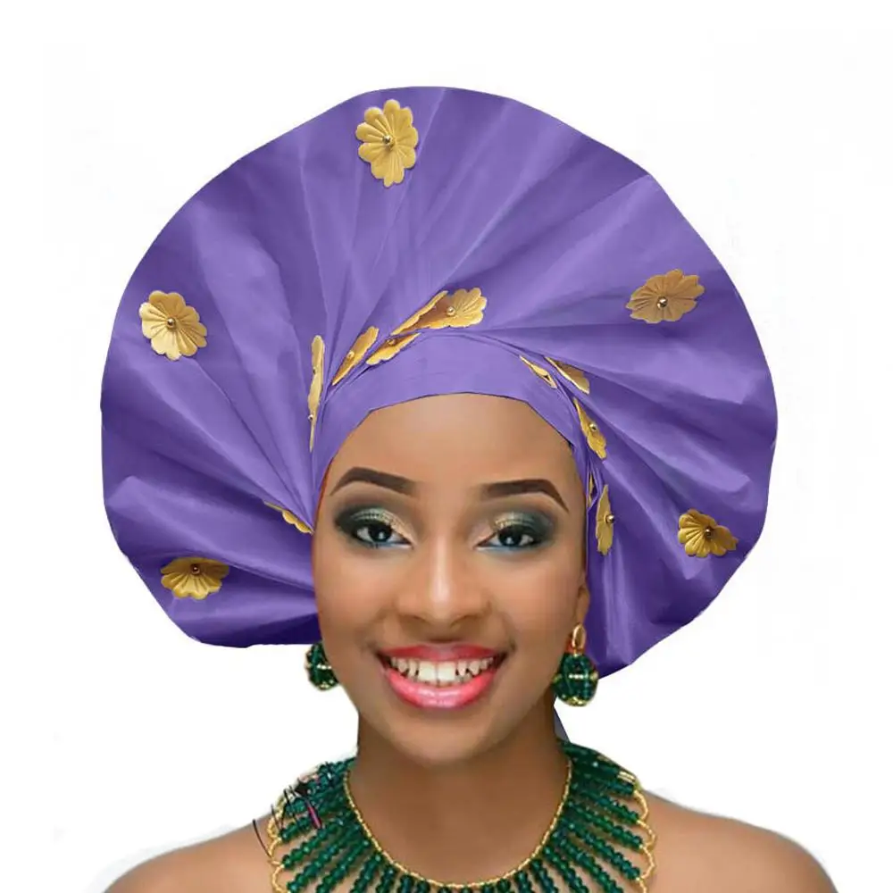 lilac Африканская sego головной убор новая чалма aso oke gele модные африканские головные уборы - Цвет: lilac