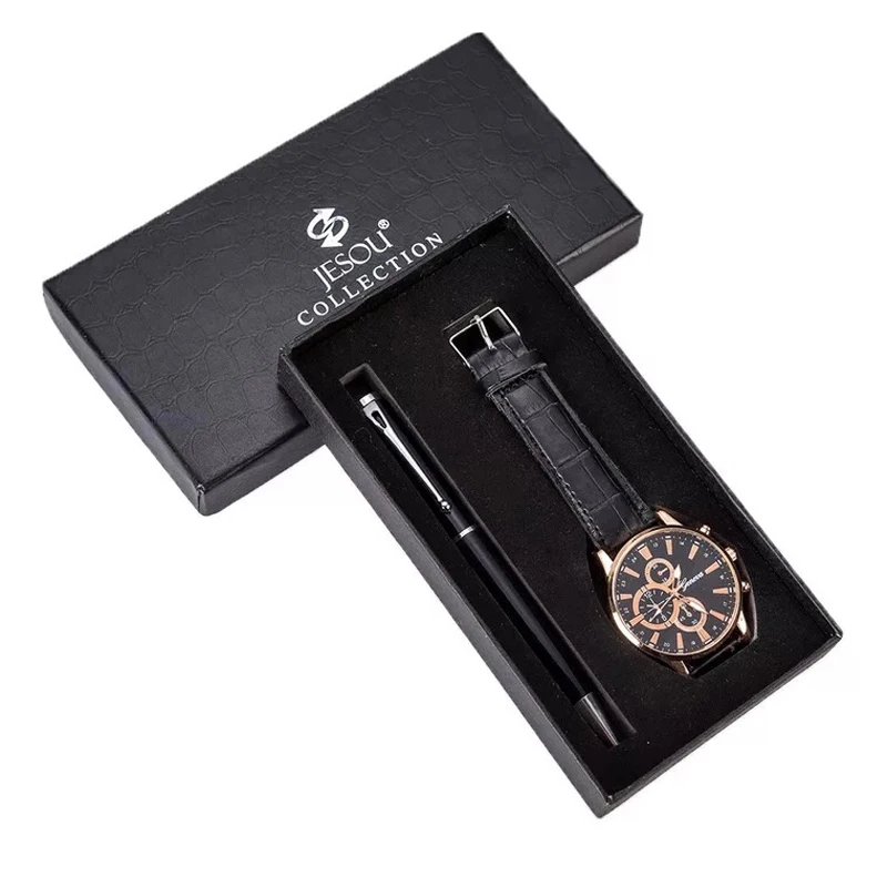 Часы и шариковая ручка мужские, Стильные повседневные люксовые наручные, подарок отцу на день рождения от AliExpress WW