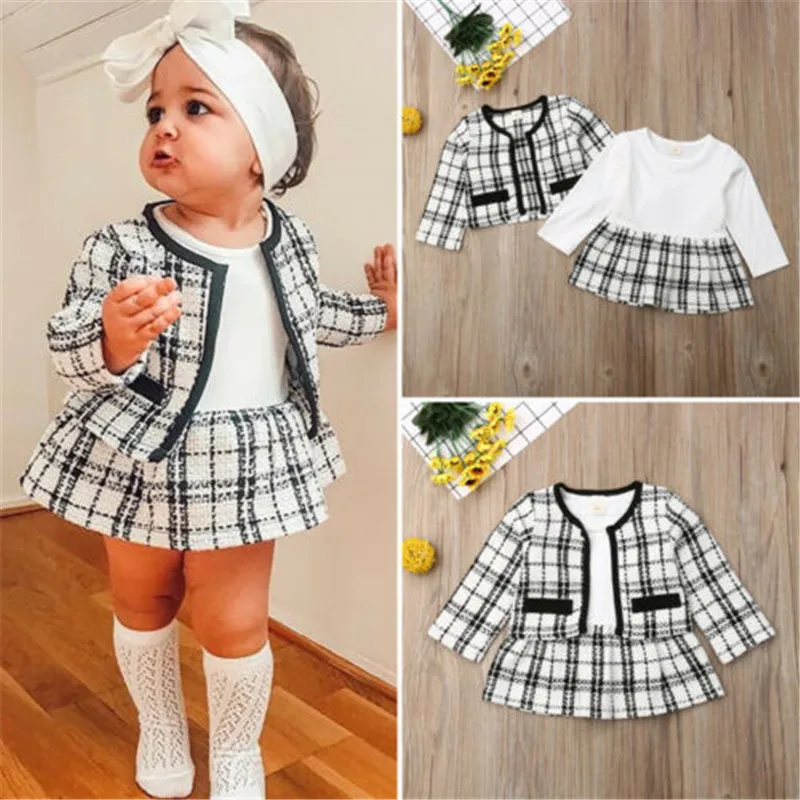 Baby Girl Dress Birthday Kids Clothes Outfits Tutu Plaid Top 2-Piece Party Set | Детская одежда и обувь