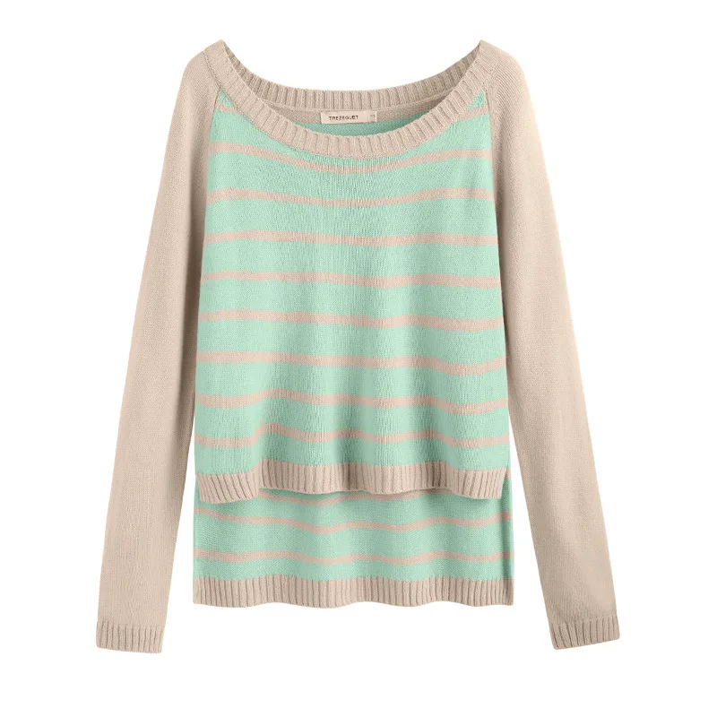 

Knit Base Stripe Casual Sweater Acrylic Girl Kawaii Long Sleeve Top Korean Fashion Femme Chandails Winter Tops For Women EH50SW