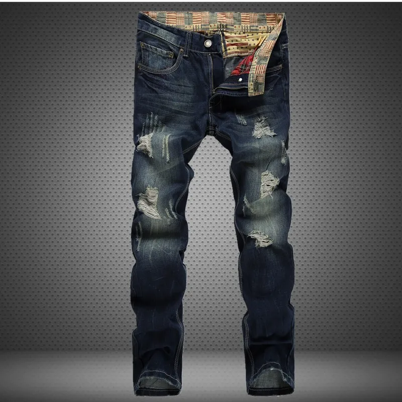 

Men's Jeans Worn Hole Straight Pants European and American Nostalgia Wash Jeans Men's Pants Ripped Jeans Denim Jeans For Men