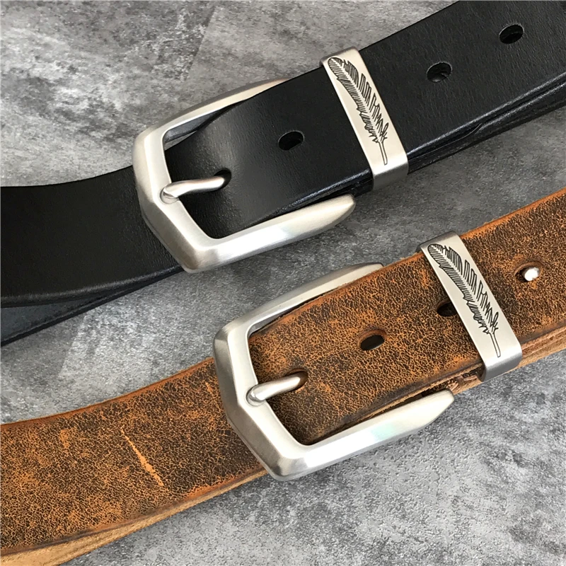 Мужской длинный ремень из натуральной кожи с пряжкой нержавеющей стали|Мужские