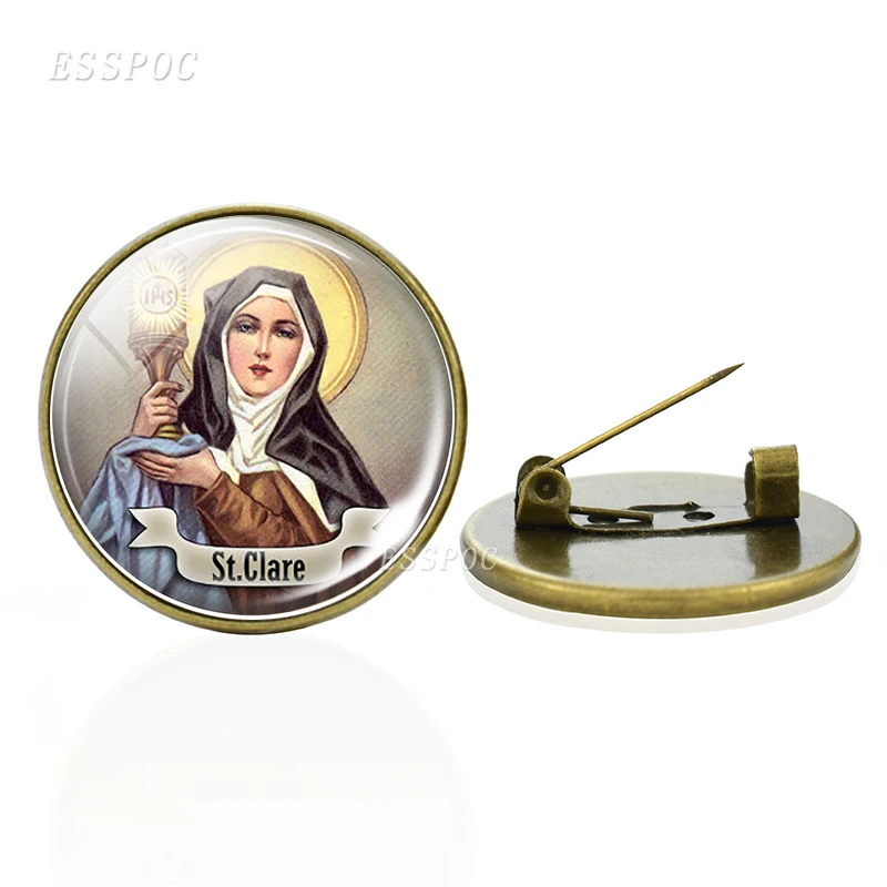 Vintage Bronze Jewelry 12 Saint Glass Cabochon Brooches Therese Pins Anthony Badges Religious for Men Women | Украшения и