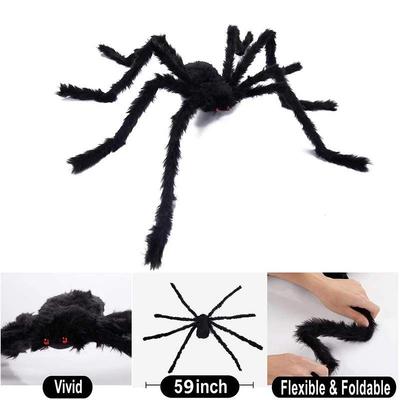 

150CM Black Spider Halloween Decoration Haunted House Prop Indoor Outdoor Giant Decor