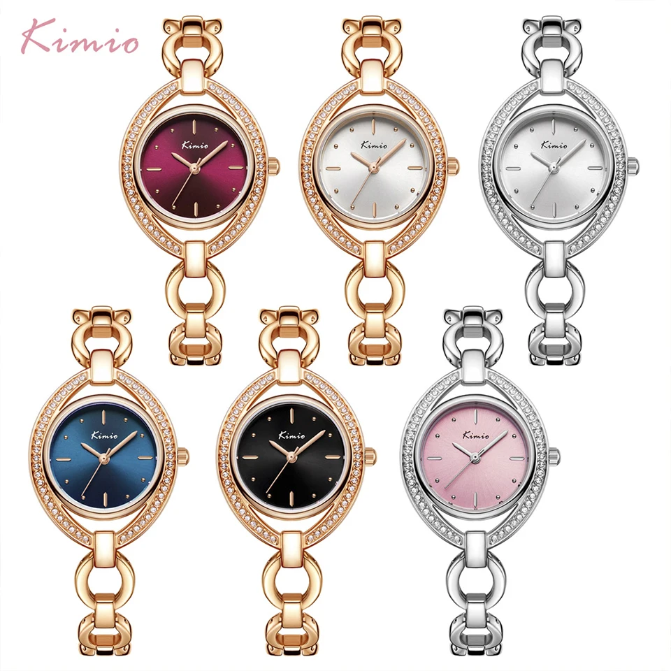 

KIMIO Brand Women Luxury Crystal Unique Dial Watch Rose Gold Hollow Bracelet Dress Watches Ladies Diamond Rhinestone Wristwatch