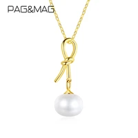 pagmag simple knot design natural pearl pendant necklace 100 925 sterling silver necklace charm fine jewelry korean new