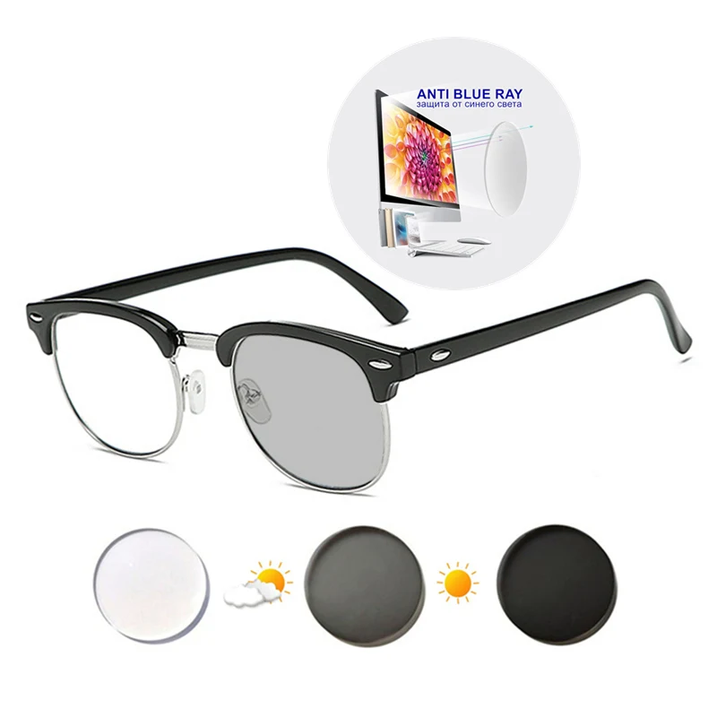 SWOKENCE Очки для близоруких фотохромные и защита от синего света мужчин женщин по