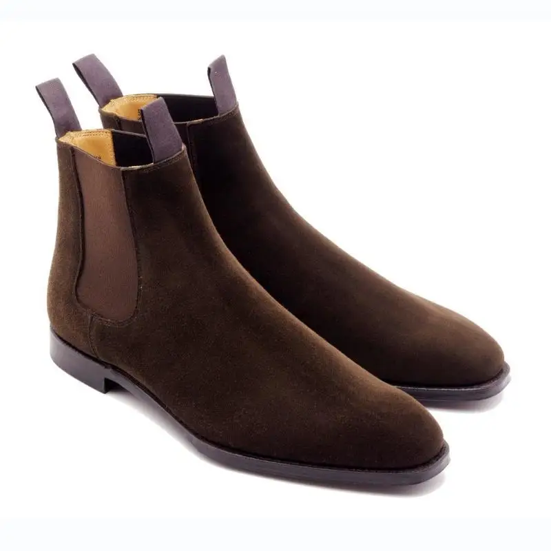 

Brown Men Pointed Spring and Autumn Low Heel Fashion Cuff Suede Classic Leisure Comfortable High Top Chelsea Boots KG698