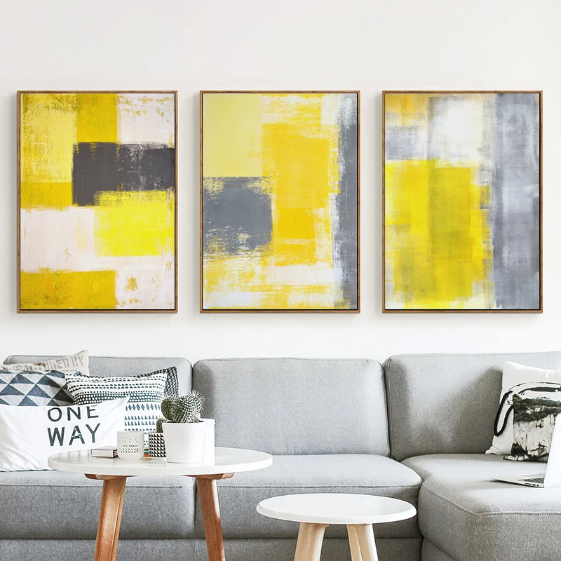 

Yellow Gray And White Abstract Paint Canvas Painting Art Print Poster Picture Wall Painting Bedroom Home Wall Decor
