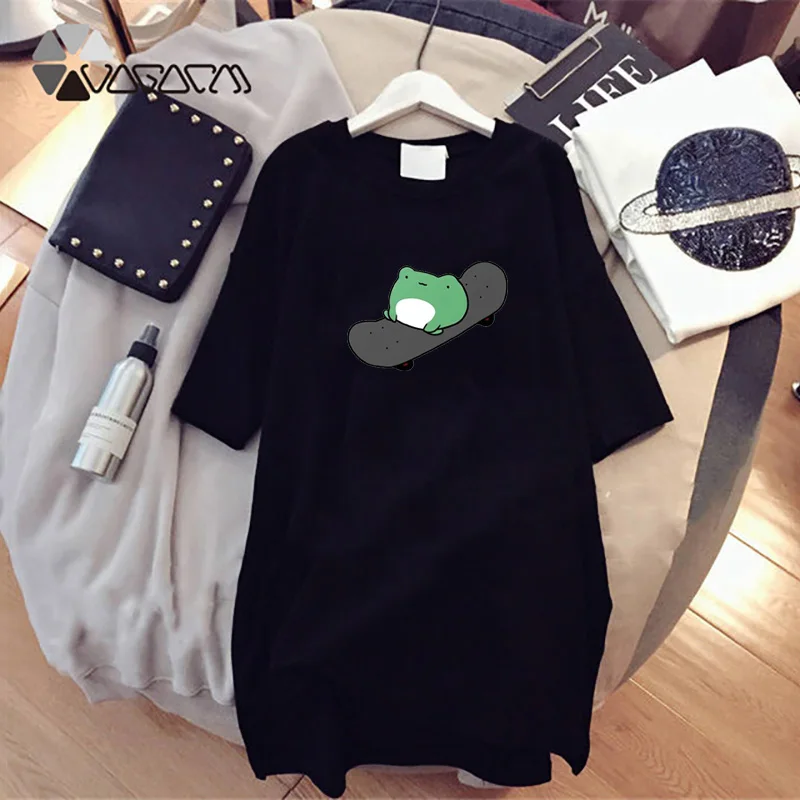 

Nightwear for Women Funny Frog Cartoon Sleep Dress Loose Short Sleeve Summer Harajuku Tshirt Dresses Mini Streetwear