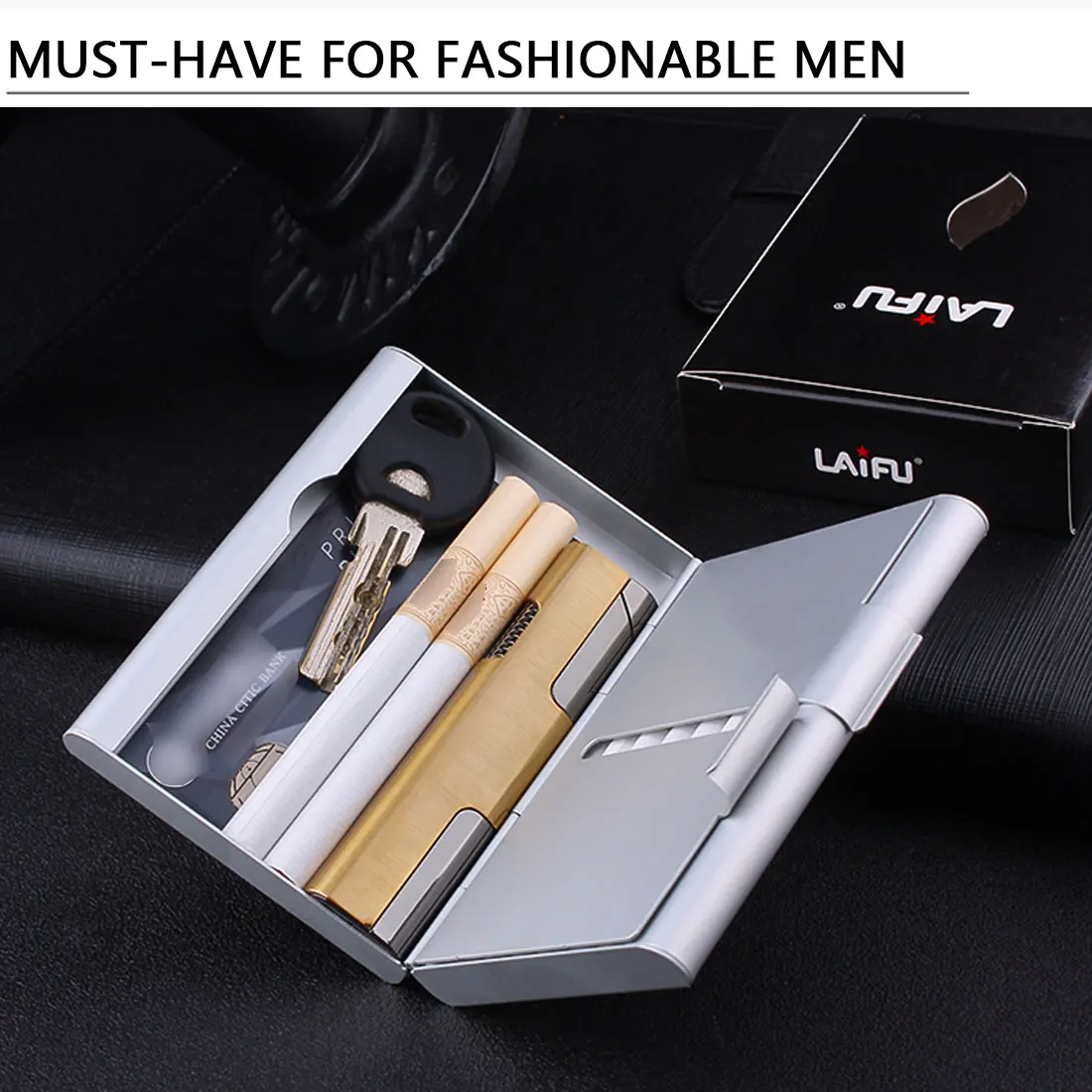 

1pc Double-open Leather Cigars Cigarettes Cases for 20 sticks Cigarette Stainless Steel Tobacco Cigarette Boxes Tools