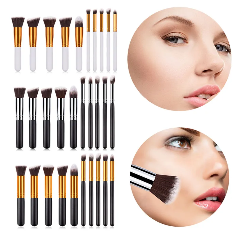 10pcs/Lot Synthetic Kabuki Makeup Brush Set Cosmetics Foundation blending blush makeup tool Powder Eyeshadow Cosmetic | Красота и