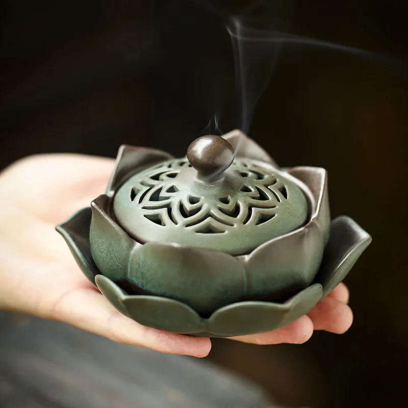 

Retro Ceramic Lotus Plate Incense Burner Creative Home Decoration Zen Aromatherapy Mosquito Repellent Stove Sandalwood Incense