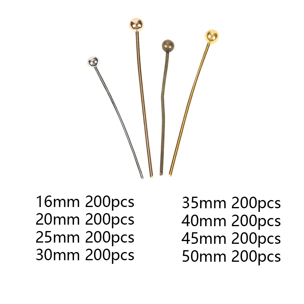 200pcs Metal Gold White Head Ball Pins Needles Stitch Straight Push Sewing For Jewelry Findings Making Headpin Accessory | Украшения и