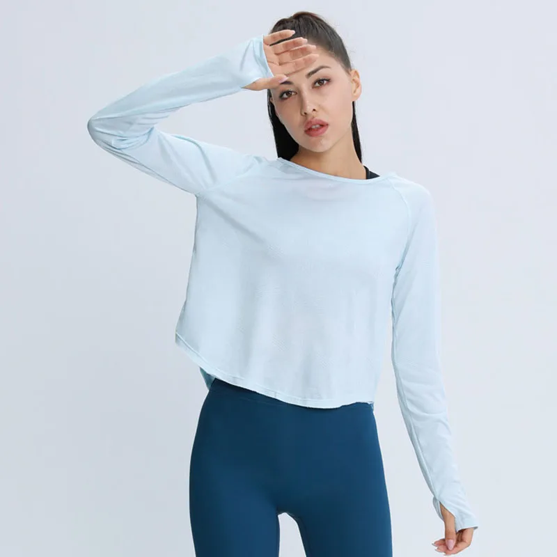 Женские футболки для йоги с большим пальцем топы длинным рукавом быстросохнущие