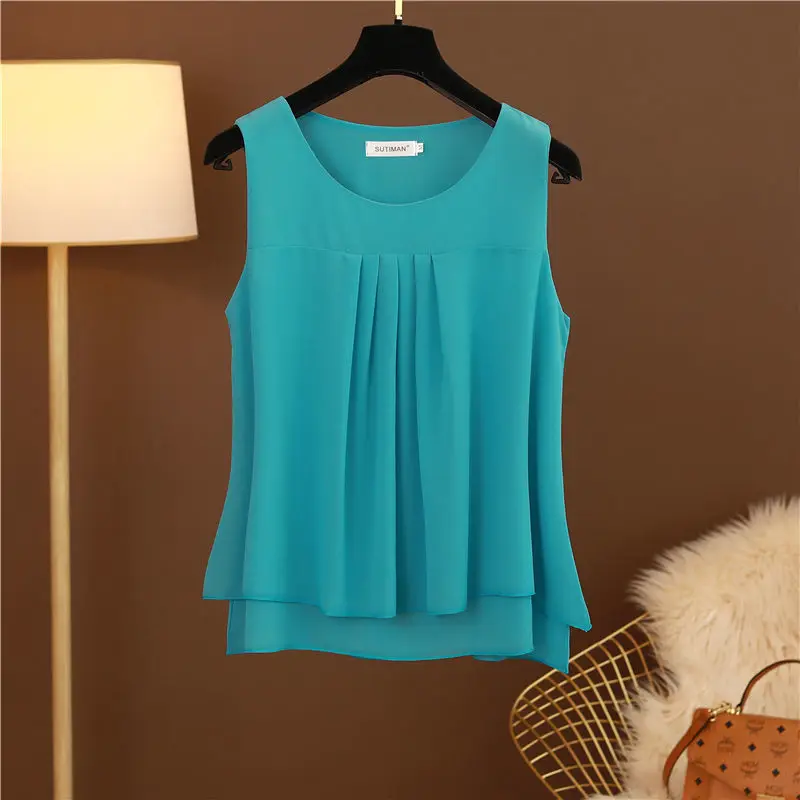 

2021 Summer obesity All-Matching Chiffon Blouse Plus Size 6XL Women Sleeveless Beautiful Self-cultivati Shirt blouse Show thin