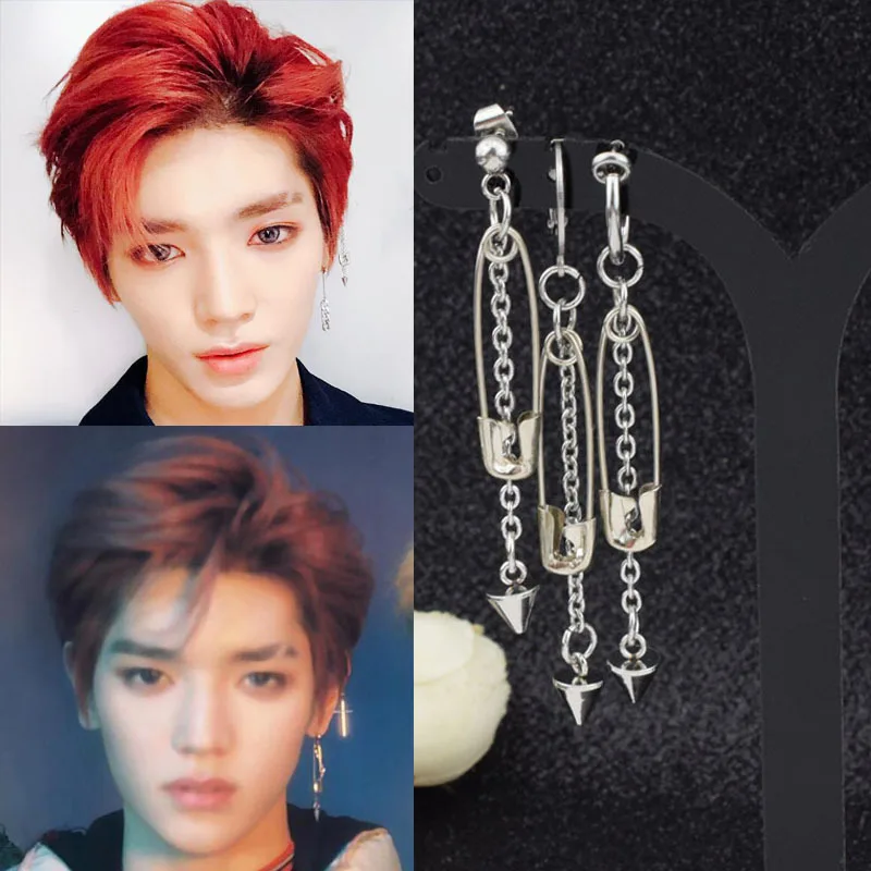 

New Arrival Korean Fashion Punk Stainless Steel Earrings Men's Women's Rivet Pin Chain Pendant Fashionable Rock Punk TasselChain