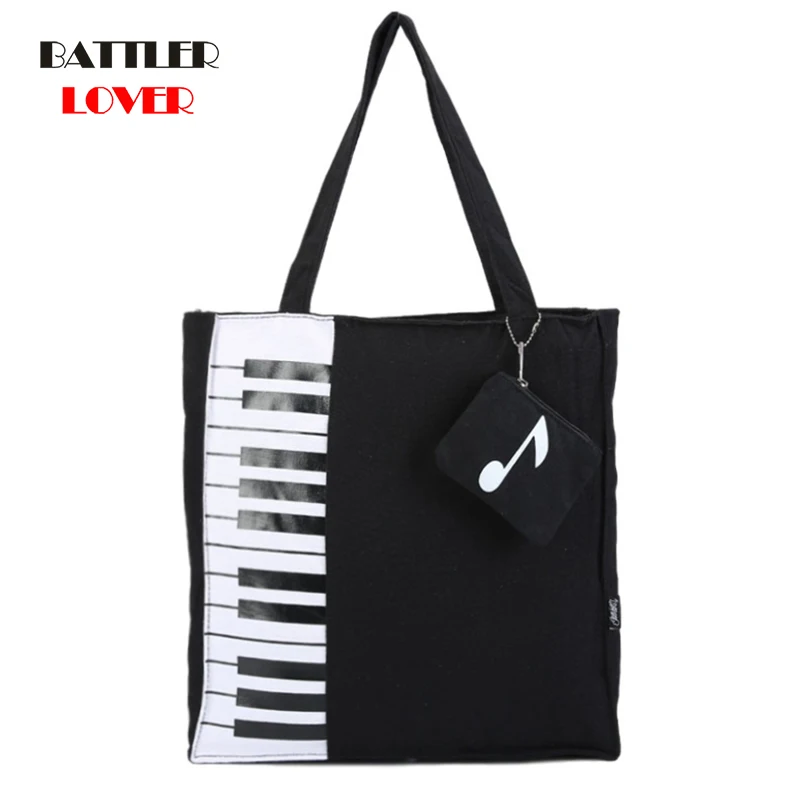 

New Fashion Shopping Bag For Women High Quality Large Capacity Hot Black Piano Keys Music Handbag Ladies Reusable Grocery Totes