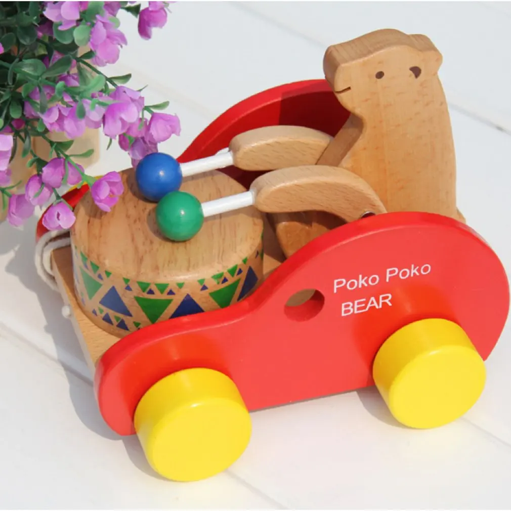 

Деревянный медведь, автомобиль, барабан для раннего развития детей, обучающая игрушка, игрушка для малышей, Интерактивная игрушка для родит...