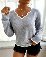 women knitted sweaters new wave v neck pullover tops lady solid color casual jumper autumn winter female long sleeve sweaters