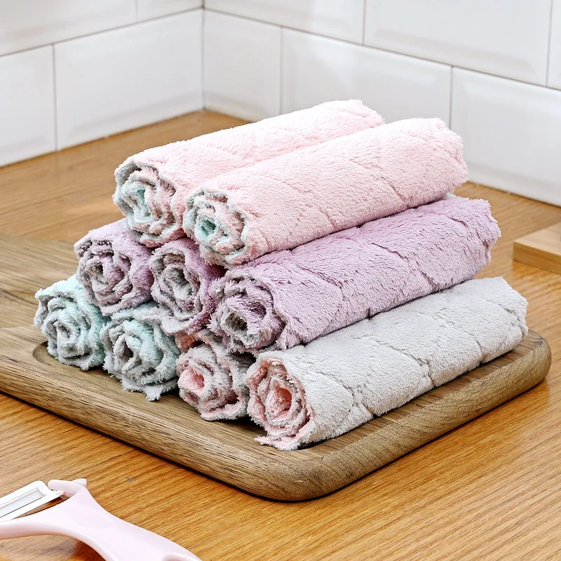 

BEI 2pcs microfiber Coral velvet dishcloth oil free water absorbent kitchen soft Cleaning cloth double layer dishcloth home gift