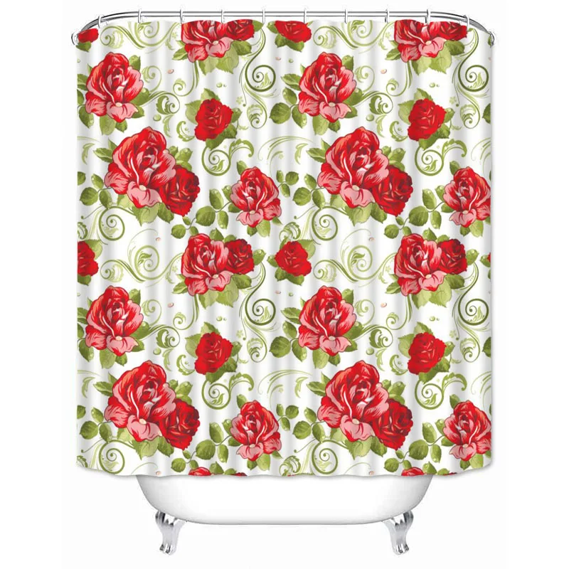 

Custom High Quality 3D Flower Floral Background Print Shower Curtain Waterproof Bathroom Polyester Fabric Bathroom Curtain