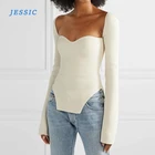 Джессик, Новинка весна-лето 2020, модная женская одежда, кашемировый пикантный пуловер с квадратным вырезом и длинными рукавами, эластичный, с высокой талией