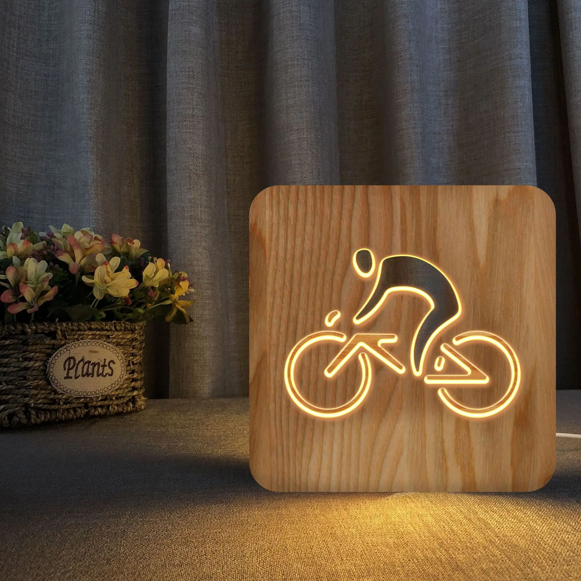 Cycling Sports Xinqite Wooden Headlights 3D Night Lamp Christmas Lights Indoor