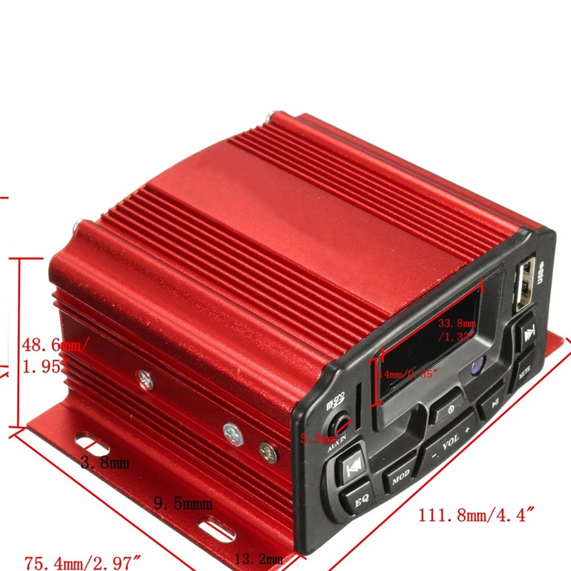

Red 12V Universal Sound System SD USB MP3 Motorcycle Audio Remote Control Stereo 2 Speakers Waterproof FM Motorcycle Radio