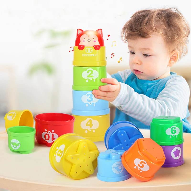 8PCS Montessori Toy Teething Development Infant Early Educational + Figures Letters Foldind Stack Cup Tower Toys Birthday Gifts | Игрушки и