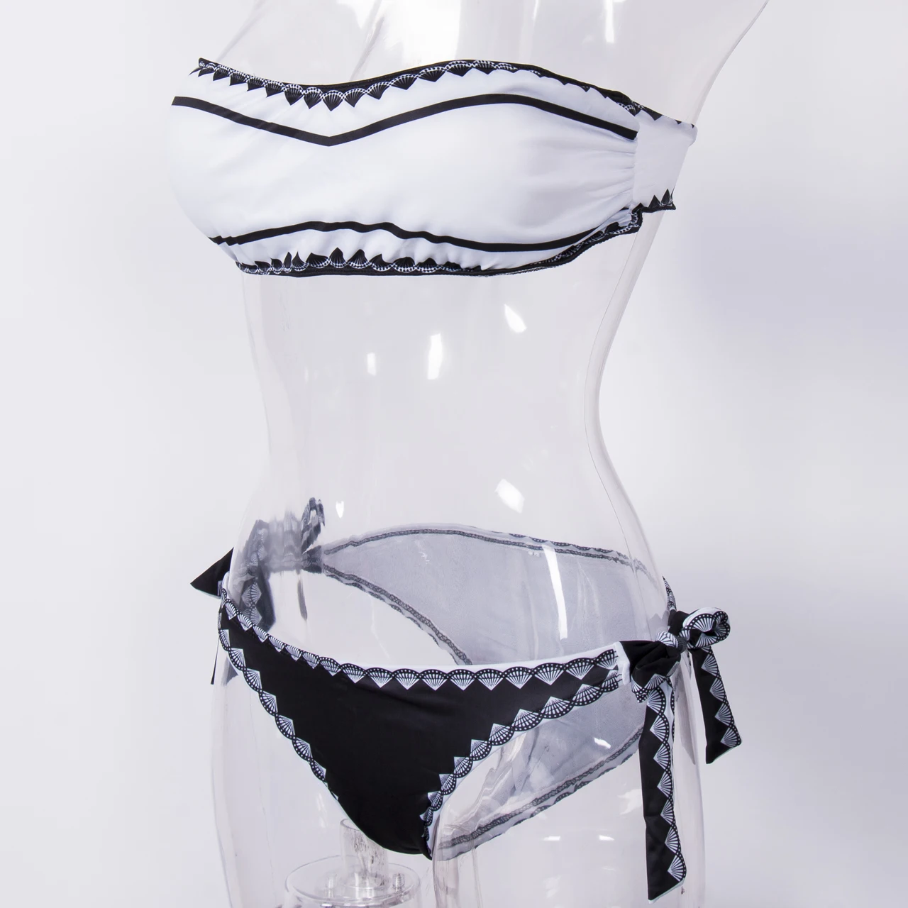Женский комплект бикини с завязками без бретелек топы принтом купальник из двух