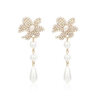 women earrings tassel pearl cubic zirconia earrings couples wedding engagement earrings birthday gift for girl fashion jewelry
