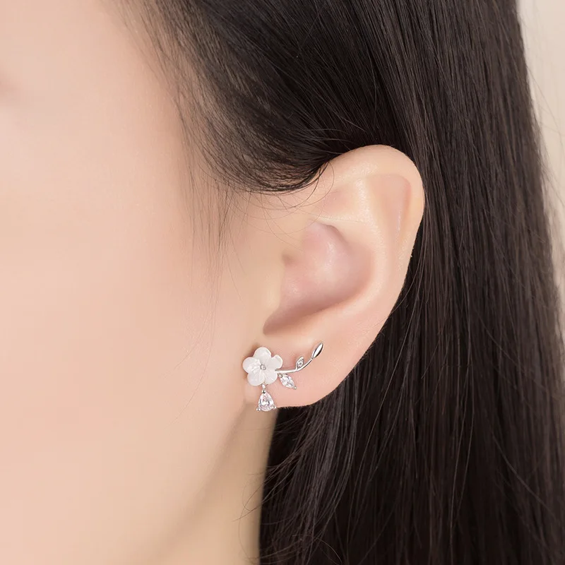 

100% 925 Sterling Silver Earrings for Women Shell Leaf Flower Stud Earring Fashion Korea Style 925 Silver Jewelry Wedding Gift