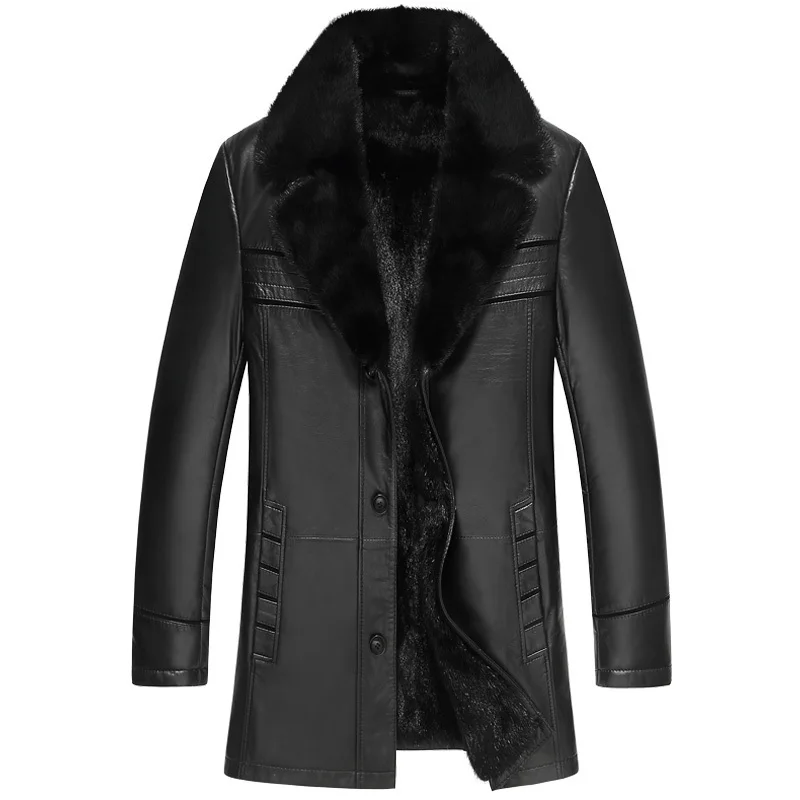 

Мужская кожаная куртка из натуральной овчины, зимняя куртка, мужские теплые куртки из натурального меха норки, Роскошные пальто, Chaqueta 1747 MY1706