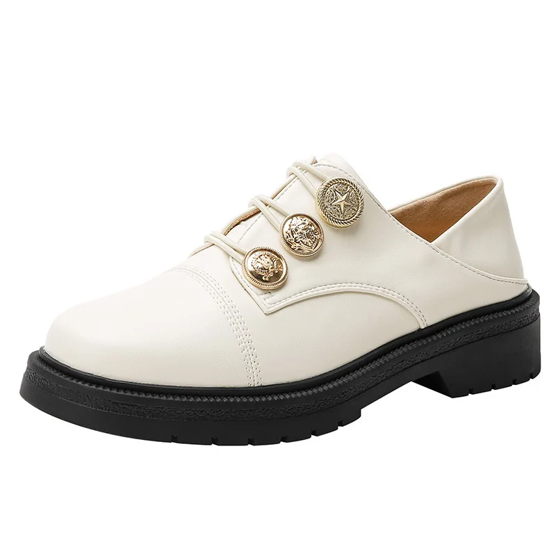 

British Leather Shoes Women's 2021 New High Heel Shoes Girls' Thick Heel Button Decorative Casual Shoes YY-40