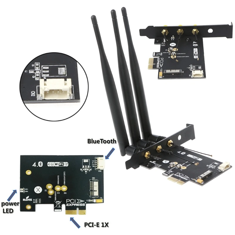 

WiFi + Bluetooth 4.0 Wireless Card To Mini PCI-E 1X Adapter For PC/Hackintosh
