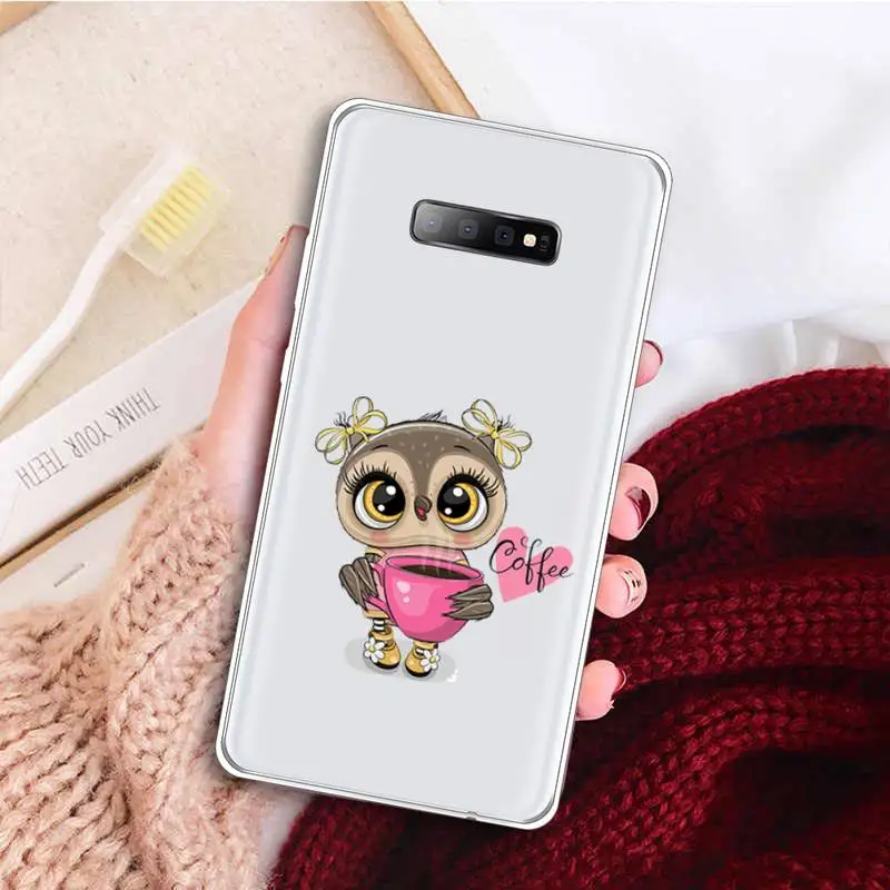 

Cute Owl Black Phone Case Clear Transparent for samsung A 21s 50 71 S 8 9 20 note 10 20 plus ultra