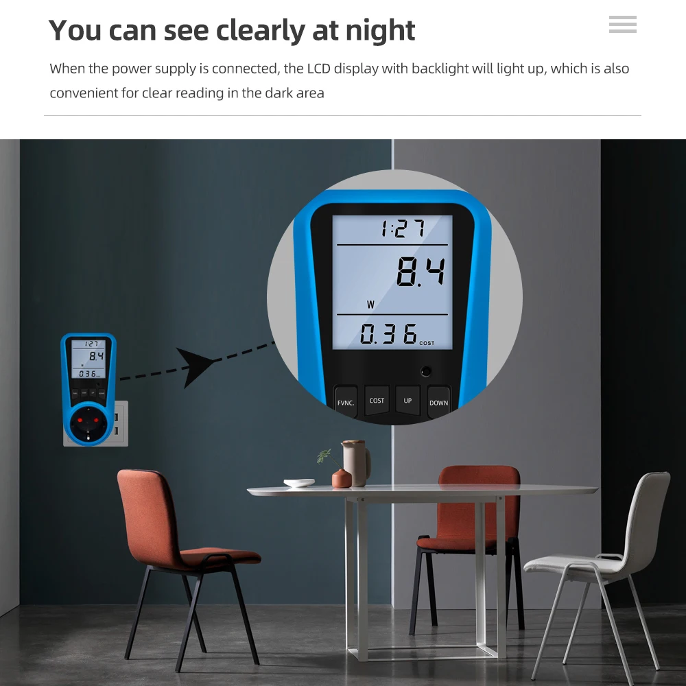 Medidor de corriente Digital con enchufe de la UE, voltímetro, medidor de potencia CA, tiempo de vatios, medidor de energía, vatímetro, EE. UU., Reino Unido, AU, FR, BR, enchufe
