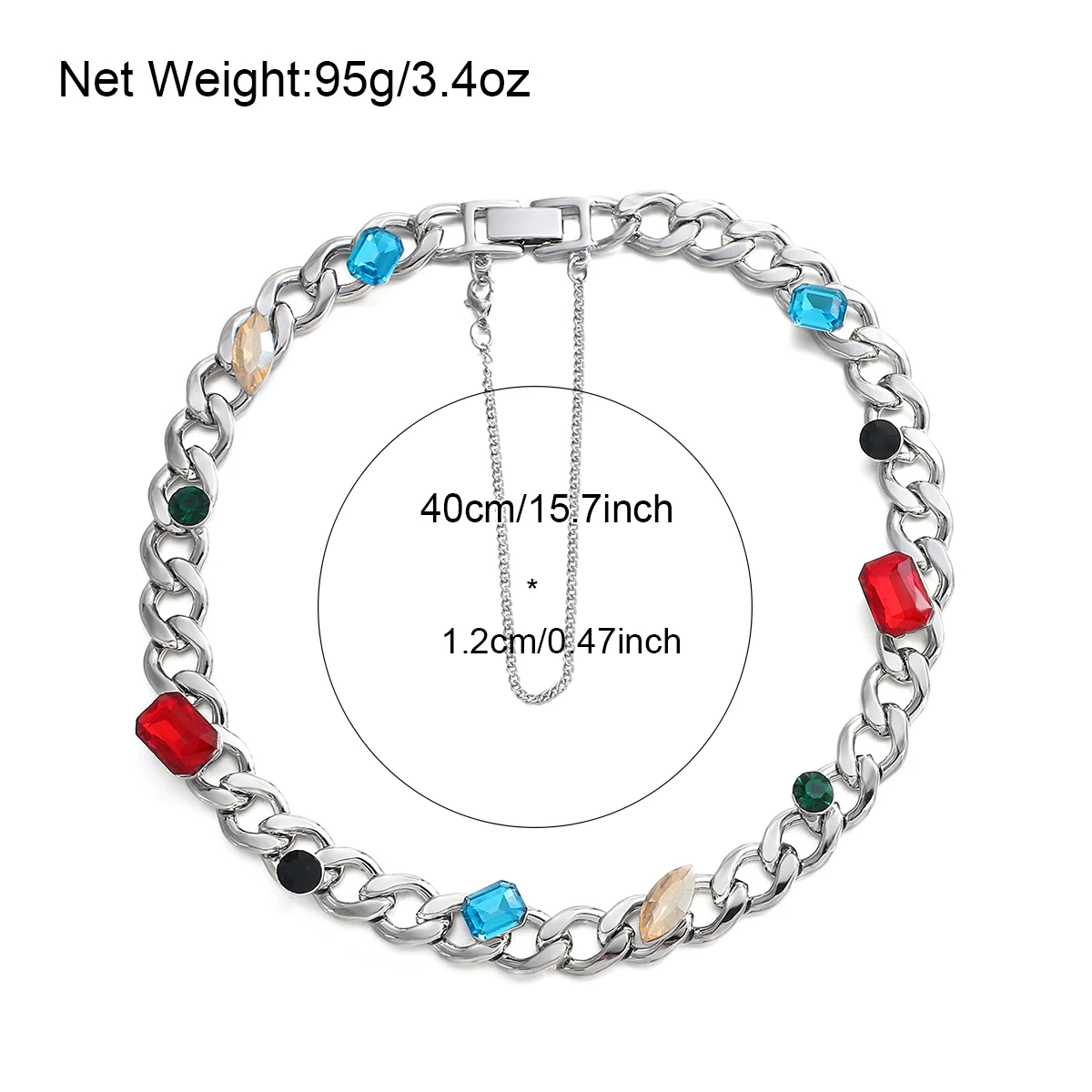 

Lifefontier Punk Colorful Crystal Rhinestone Choker Necklaces for Women Silver Color Metal Thick Cuban Chain Necklace Jewelry