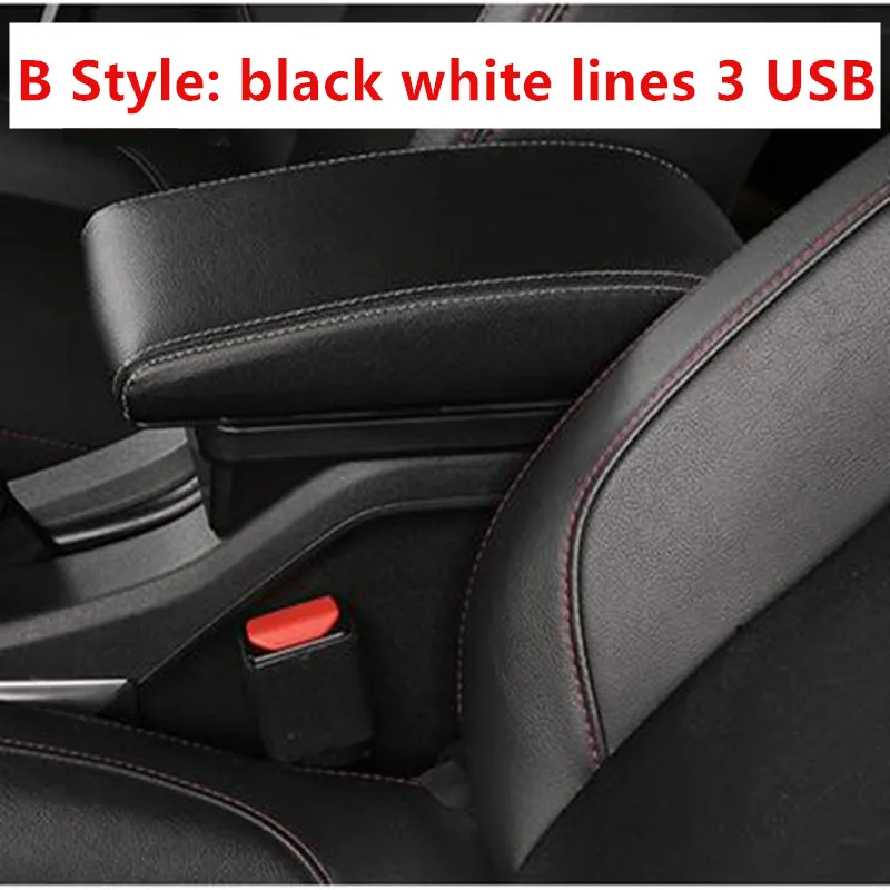 B Black white line Для Renault Sandero Stepway подлокотник коробка центральный магазин содержание коробка для хранения подлокотник коробка USB интерфейс - Название цвета: B Black white line