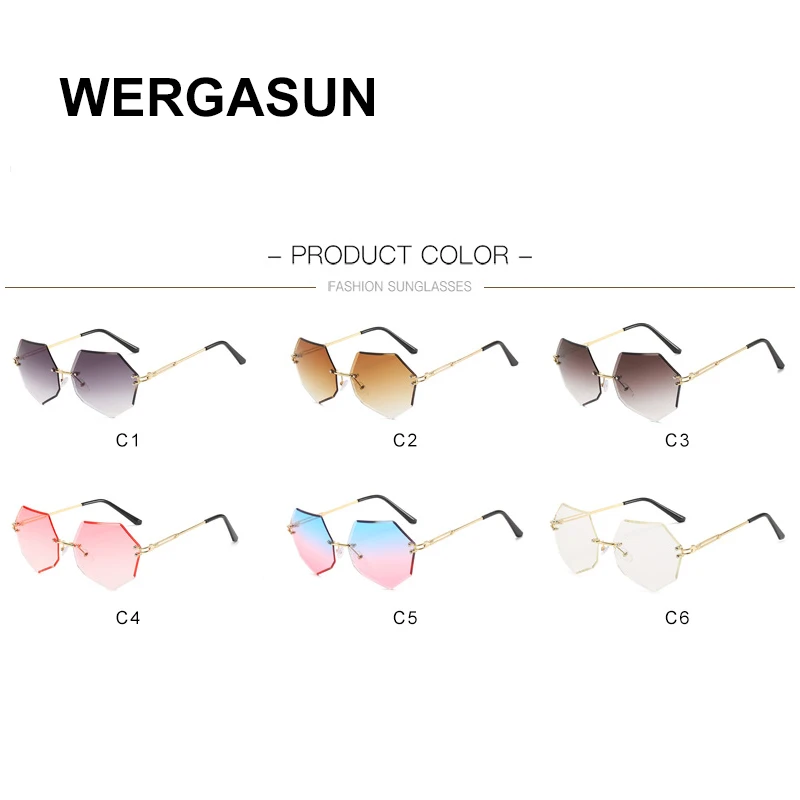 

WERGASUN Rimless Sunglasses Women Brand Designer Sun Glasses Shades Cutting Lens Ladies Frameless Metal Eyeglasses UV400